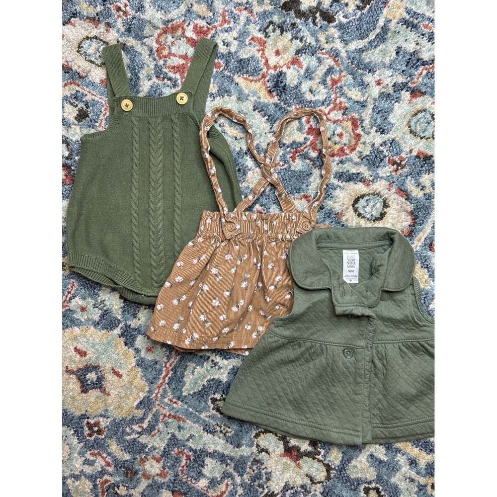 Carter's Cat & Jack Baby Girls 6-9M Green Tan Earth Tone Bundle EUC